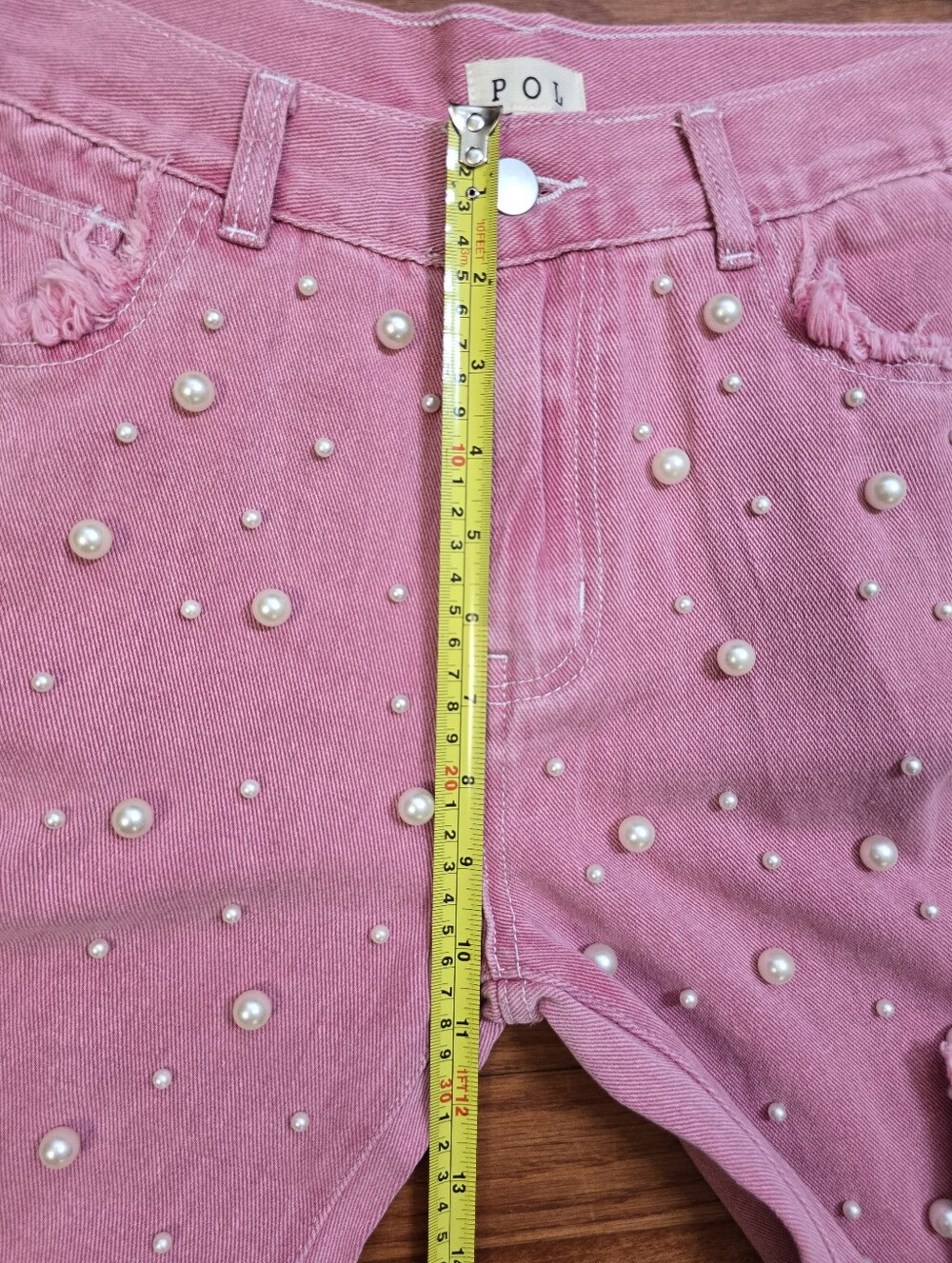 POL Pink Pearl Embellished Jeans Women's Sz.S Frayed Raw Edges Cottagecore Artsy - Picture 13 of 16